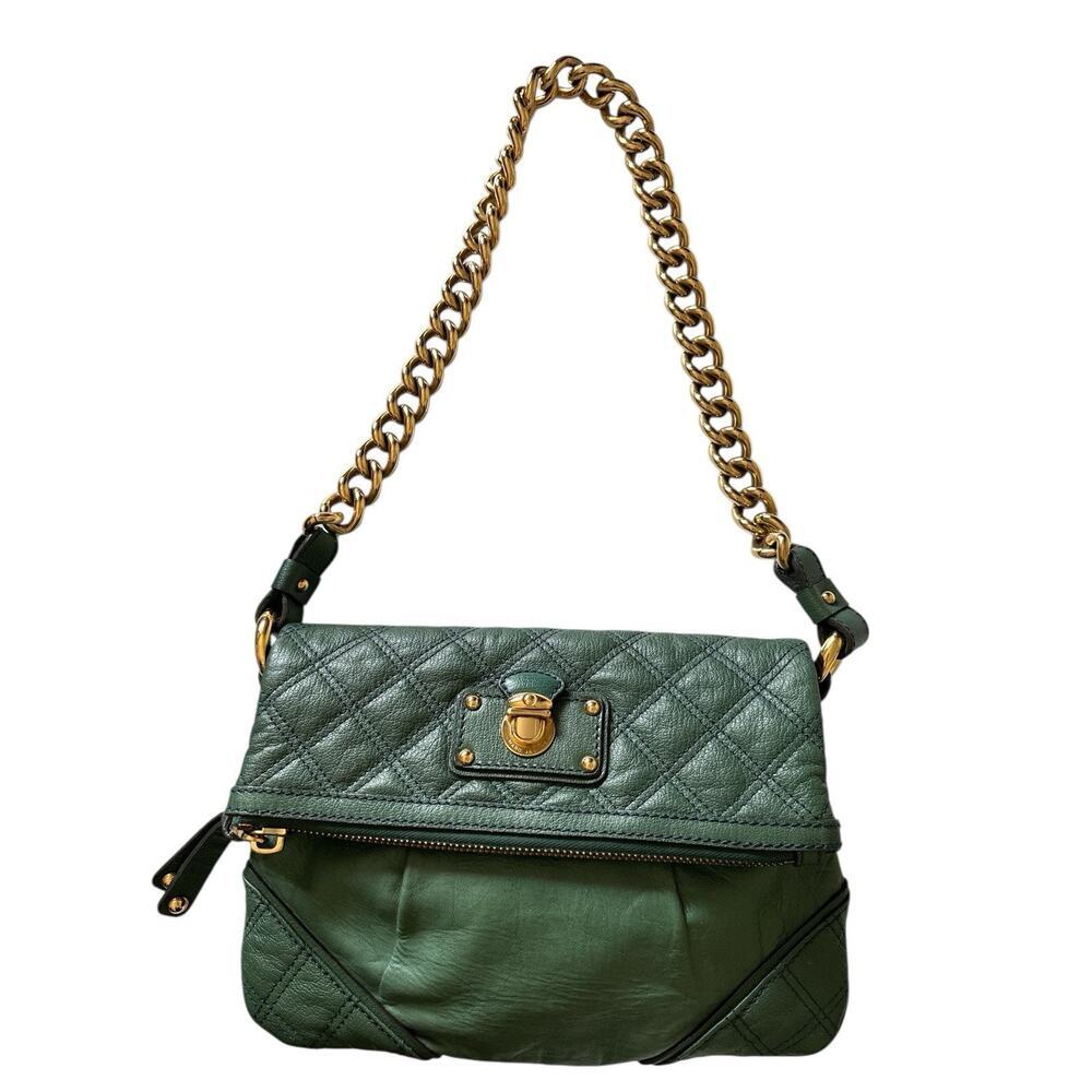 Marc Jacobs Mayfair Green Quilted Leather Heavy Gold Chain Shoulder Bag Preowned